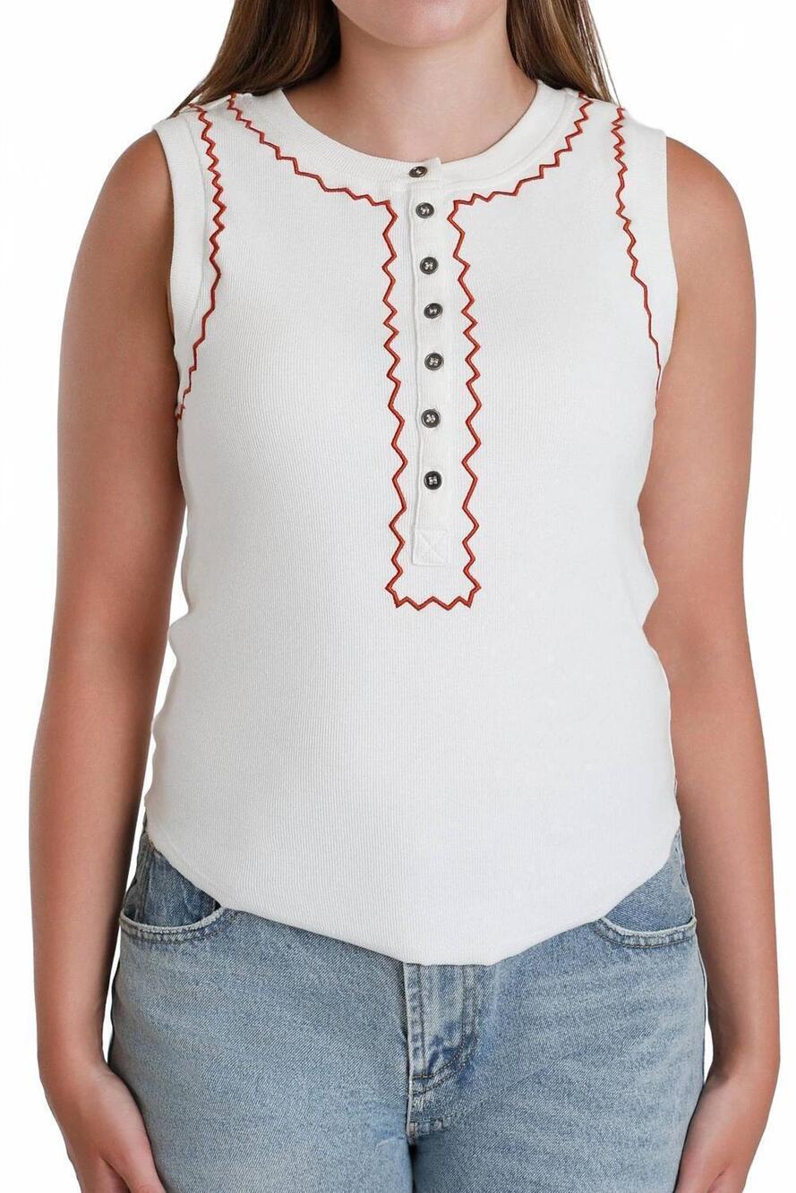 NEW AARON & AMBER canyon stitched tank top in white